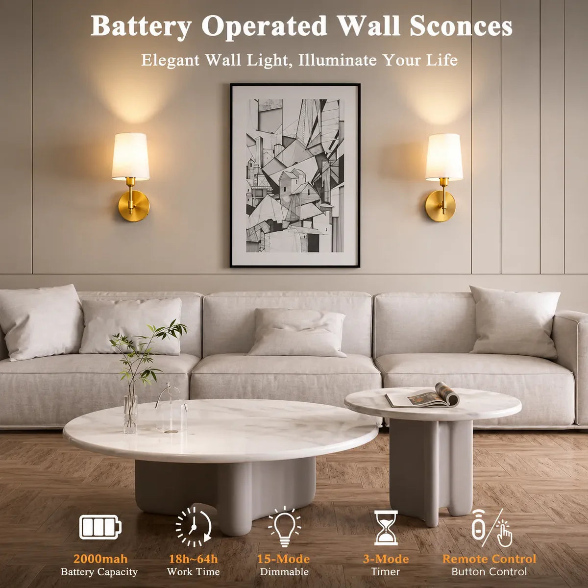 Wireless Wall Lights Elegant (Set of 2) by Vellor
