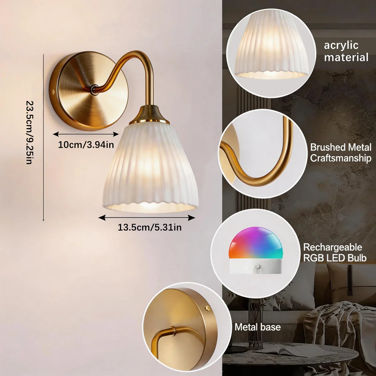 Wireless Wall Lights Fluted (Set of 2) by Vellor