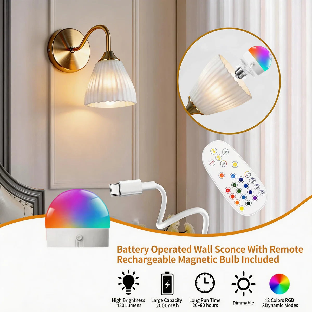 Wireless Wall Lights Fluted (Set of 2) by Vellor