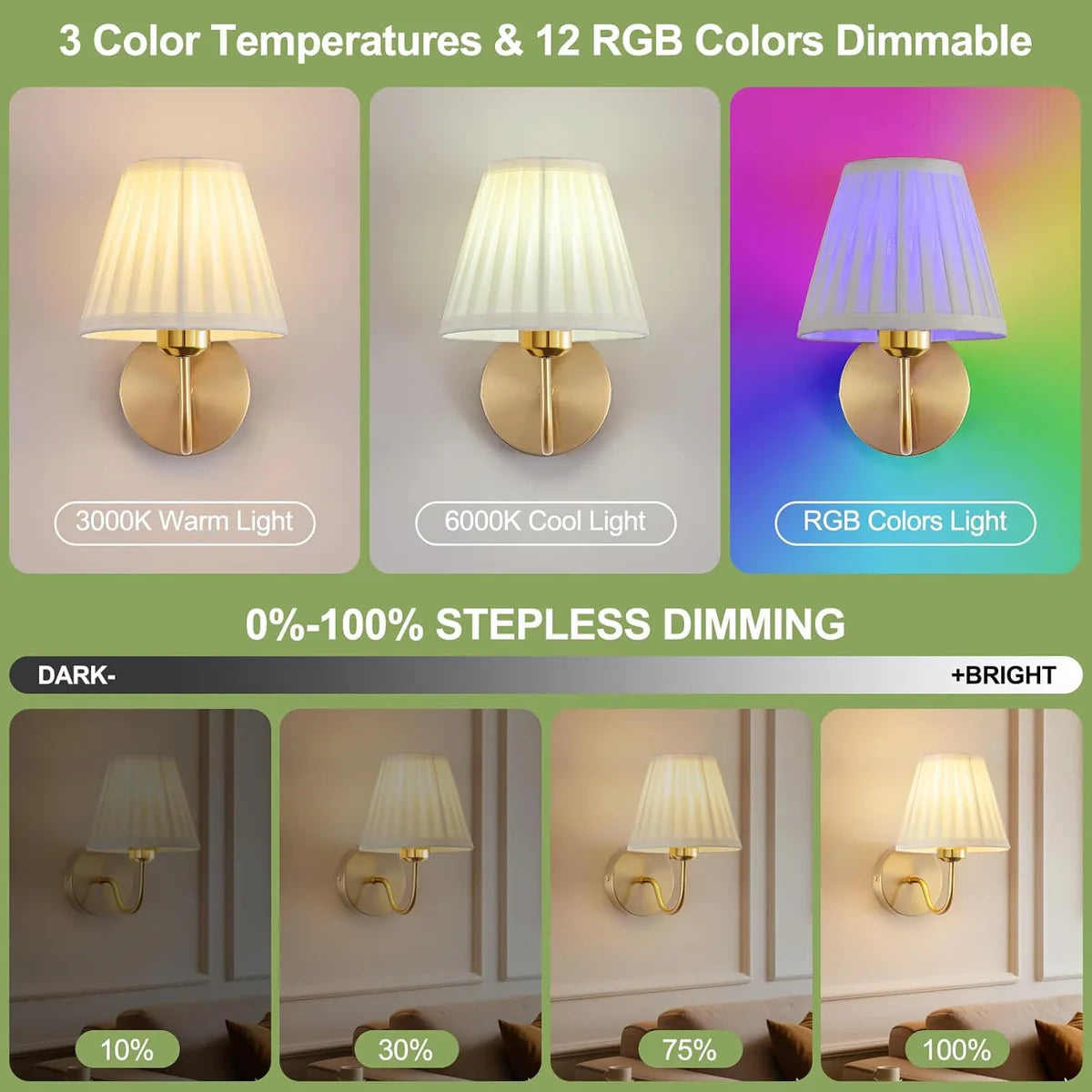 Wireless Wall Lights Pleated Curved (Set of 2) by Vellor